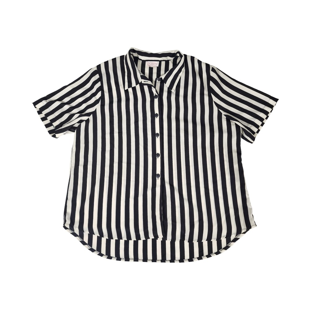 Lauren Lee Black White Striped Button Down Shirt Short Sleeve Plus Size‎ 18